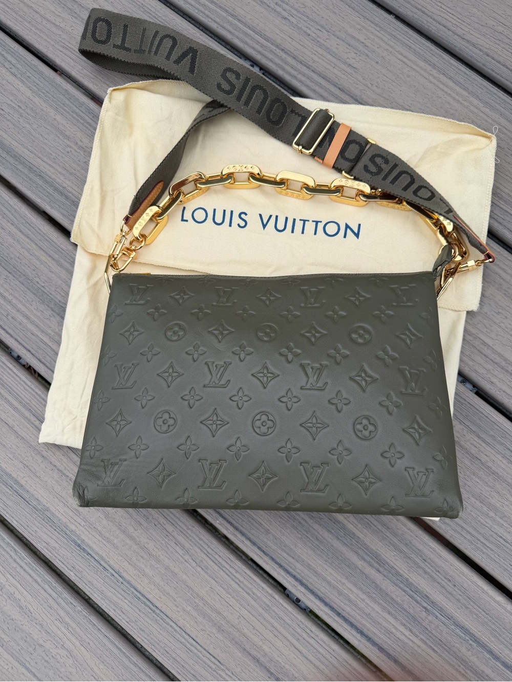 Louis Vuitton Olive Green Monogram Shoulder Bag with Gold Chain